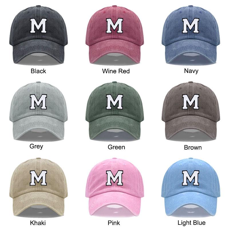 Initial Letter A-Z Embroidery Baseball Cap For Men Womne High Quality Washed Cotton Dad Hats Team Sport Visors Snapback Caps