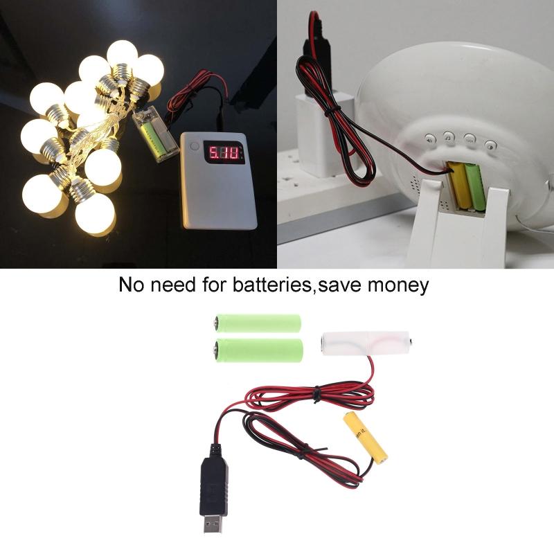 Universal 1m Dual LR03 Battery Eliminator US Plug Power Supply Adapter Replace 2x 1.5V AA AAA Battery for LED Light Toys
