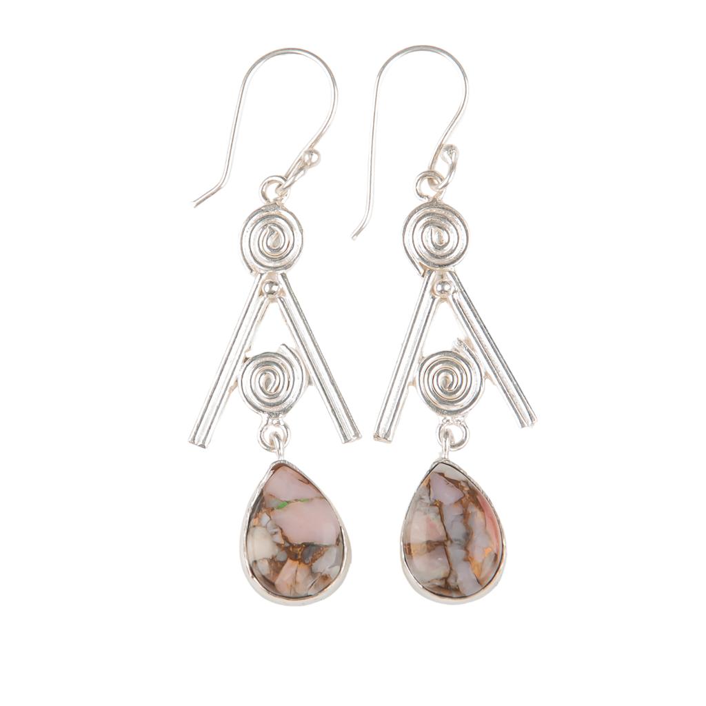 Rosa Opal Türkis Edelstein 925 Sterlingsilber Schmuck Handgefertigte Ohrringe 2,4" EE-86-31