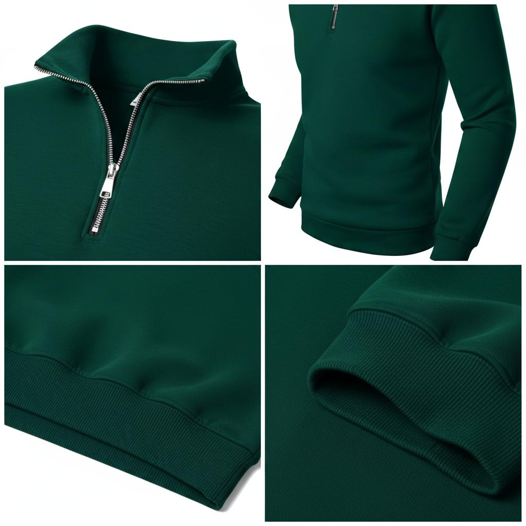 Men's Quarter Zip Pullover Sweater - Solid Color Long Sleeve Casual Top Slim Fit Half Zip Sweatshirt for Autumn & Winter Outwear