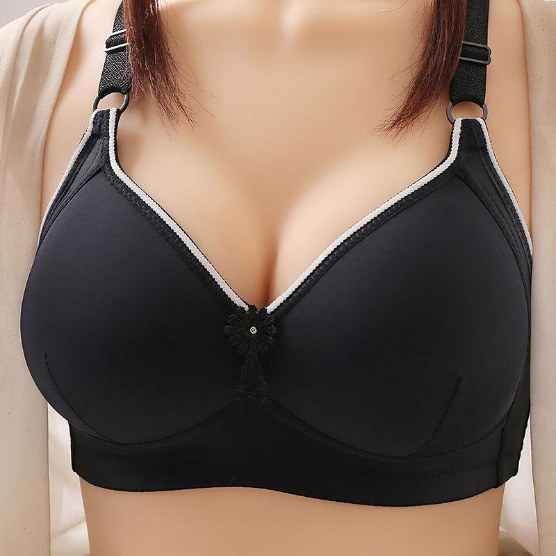 New smooth gathering bra without magnetic or steel ring, three row buckle, side folding accessory breast, middle-aged and elderly underwear