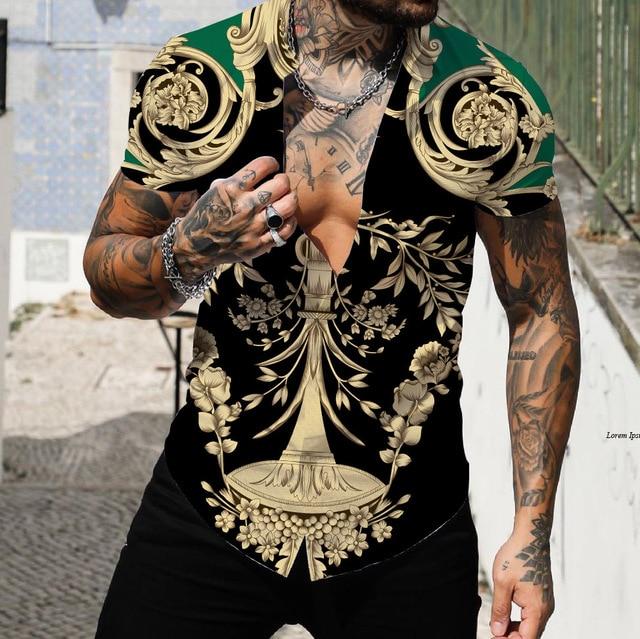 Pánské košile Krátké Luxusní košile s límečkem Lapel Prom Vysoce kvalitní topy Pánské oblečení Slim Fit Tričko 5xl Barokní potisk Volná trička