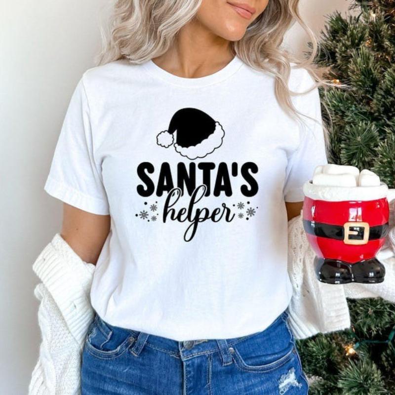 Christmas Santas Helper Cotton TShirt Cute New Year Family Vacation Christmas Holiday Gift Happy Funny Xmas Party Crew Neck S