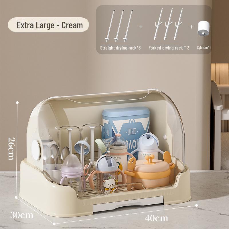 Baby Bottle Storage Box & Tableware Set: Bowls, Chopsticks, Food Supplement Toolbox, Dustproof Drain Storage Cabinet