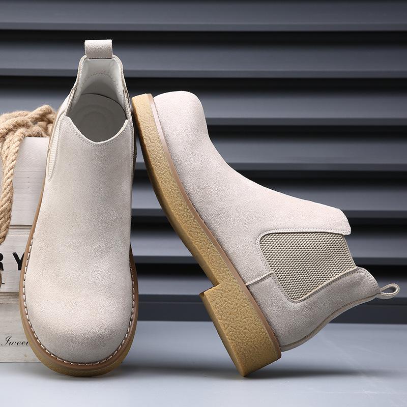 Minimalist Chelsea Boots Men's Leather Big Head Martin Boots Men's Trendy Short Boots Thick Sole Heightening British Style Casual Men's Boots