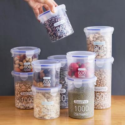 Caja de almacenamiento de alimentos de plástico sellada, frascos de cereales, dulces y secos con tapa, contenedores para el refrigerador, artículos para el hogar, organizador de cocina.