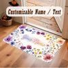 Floral Garden Theme Crystal Velvet Floor Rug Personalized Custom Name Text Warm Carpet Home Decoration
