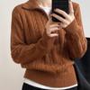 Revers Design Sinn Reißverschluss Strickpullover Damen Tops Herbst und Winter Langärmlig Einfarbig Temperament Lockerer Pullover Weibliche Tide