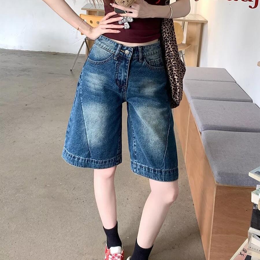 Women's Retro High-Waist Slimming Straight-Leg Jeans - Summer Korean Five-Point Pants Fashion Trend