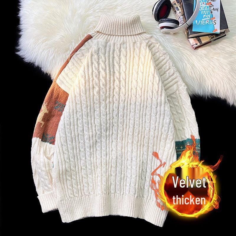 Vintage Turtleneck Knitwear: Men's Trendy Velvet Christmas Sweater - Autumn/Winter High-End Style