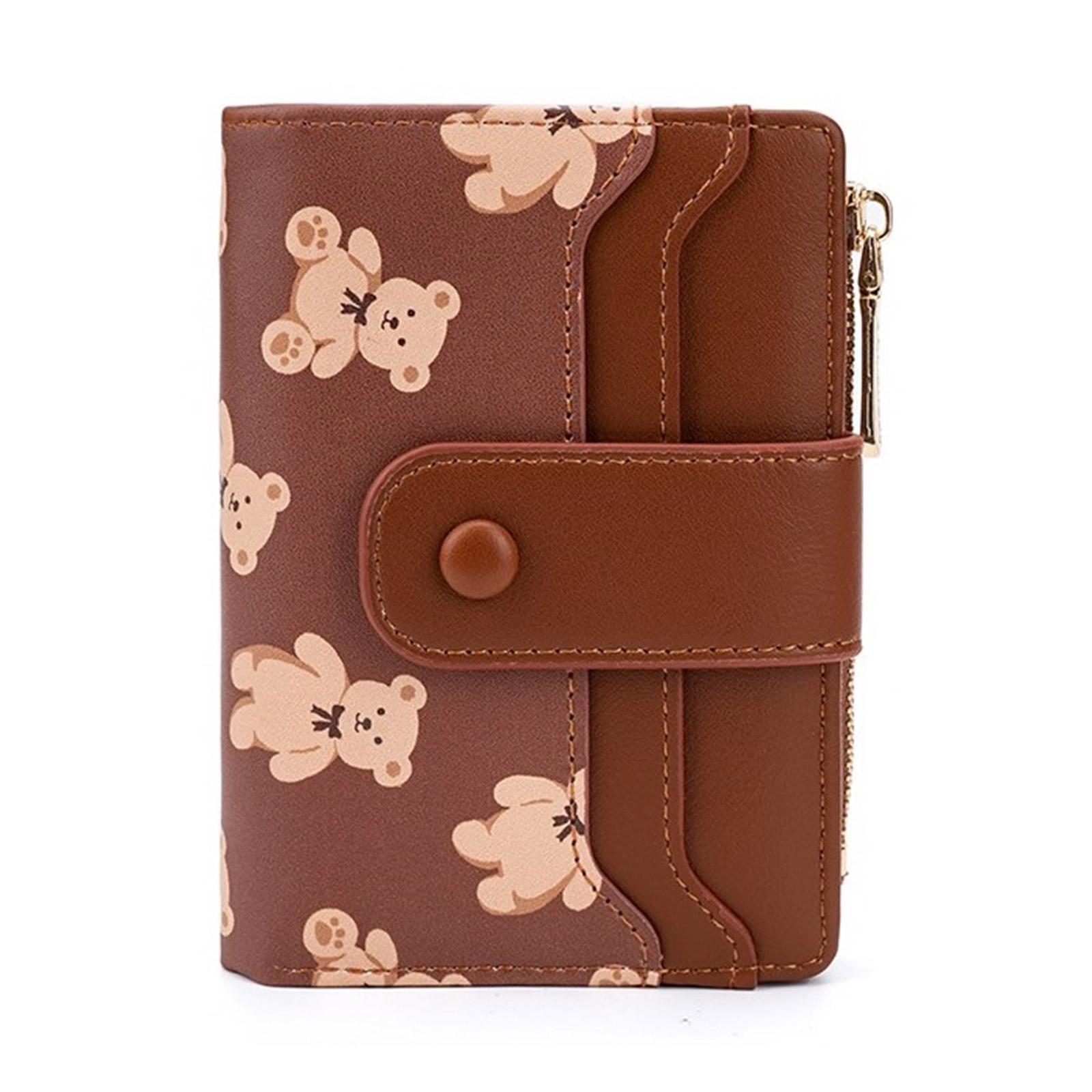 

Практичный кошелек на молнии с принтом медведя для женщин, стильный и прочный кошелек для монет из искусственной кожи коричневый