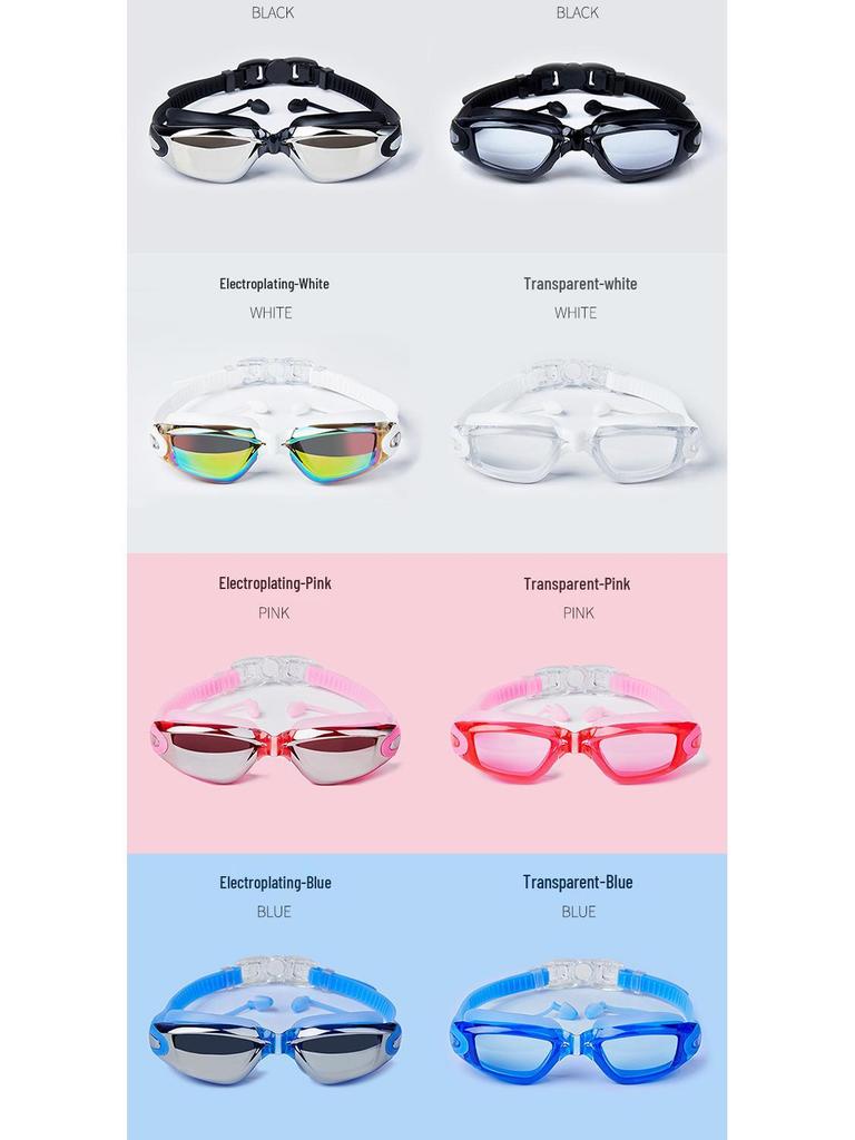 Fike High-Definition Waterproof Anti-Fog Swimming Goggles Set with Swim Cap, Large Plated Frame, Unisex