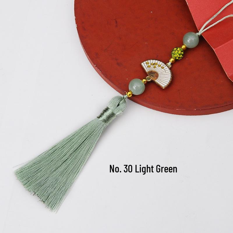 Ancient Style White Tassel Fan Pendant for Hanfu/Qipao Lapel or Phone