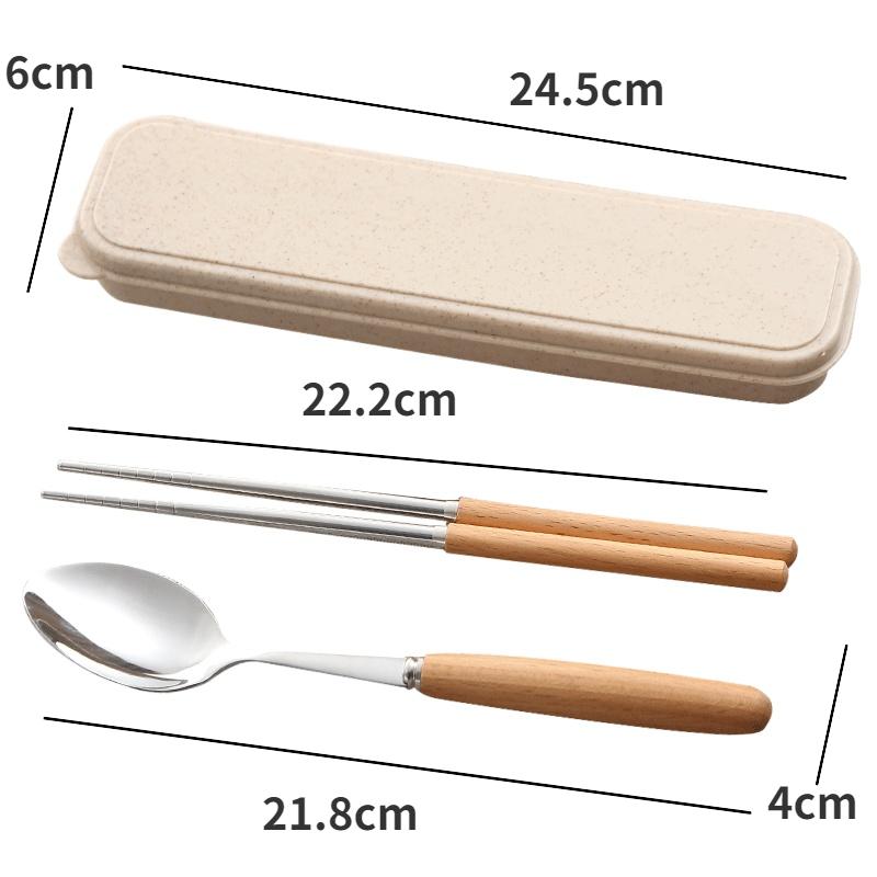 3 Piece Japanese Solid Wood Portable Cutlery Set Creative Camping Gear Student Worker Portable Stainless Steel Cutlery Set