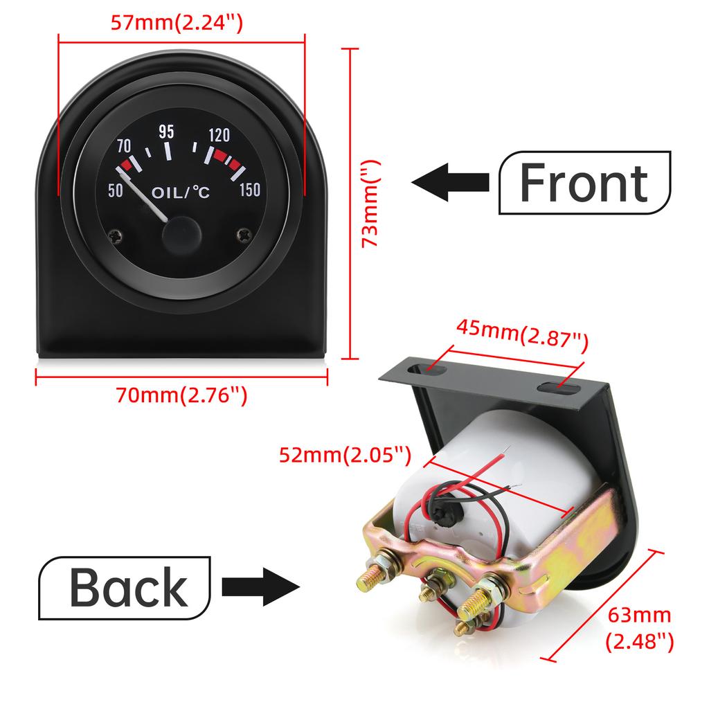 2'' 52mm 12V Oil Temp Gauge 50-150 Celsius White LED Pointer Oil Temperature Meter With Sensor 1/8NPT Shell for Gasoline Car 12V