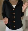 2025 Women’s Solid Color Button Knit Hooded Cardigan Sweater - Casual Fashion for Autumn & Winter