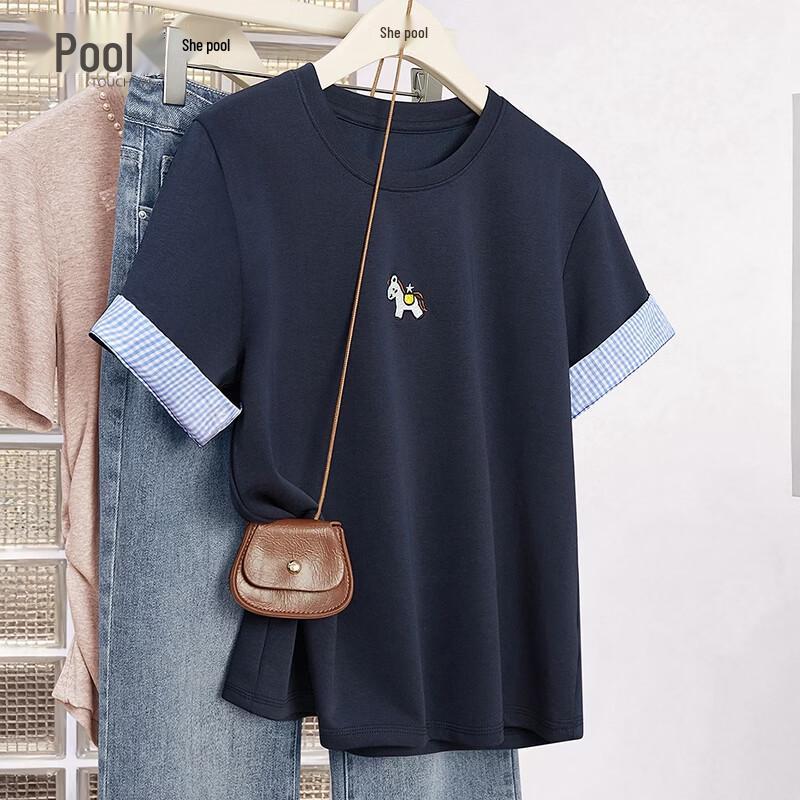 Women s Cartoon Print Checkered Splice T-Shirt XL
