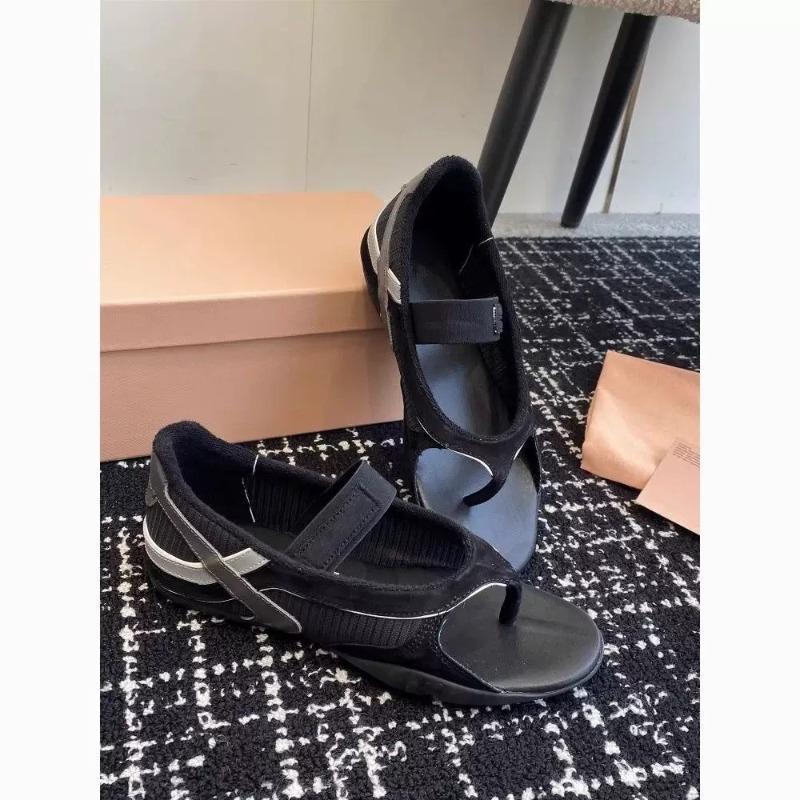 

Sheepskin version one-word with toe sandals women s color matching open-toed leather flat-bottomed casual sports Mary Jane cool slippers 35