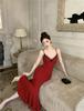 Elegant Color Block Patchwork Lace V-neck Mermaid Dress for Women - Summer Banquet Waist-Cinching Style