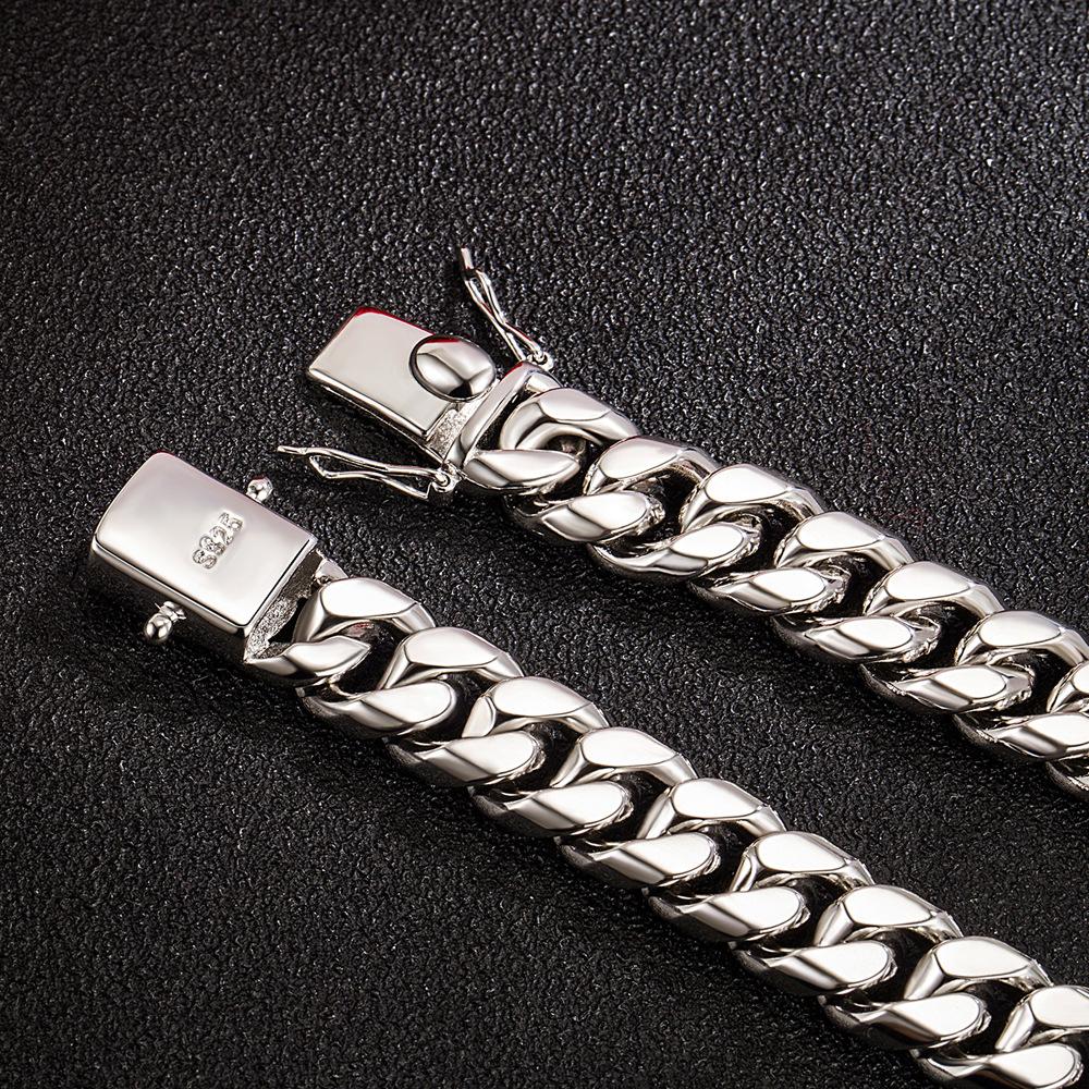 Tamamen El Yapımı Sürme Kırbaç erkek Kolye Elektroliz Kalın Rodyum 12 MM Kolye Takı