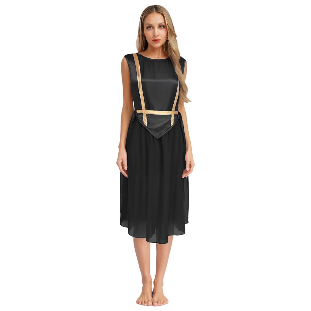 Womens Liturgical Dance Costume Round Neck Sleeveless Design Lace-up Sides Split Hem Satin Tunic