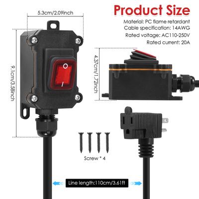 Inline Cord Switch with 3.61FT 14AWG Cable Piggyback Plug Waterproof Extension Cord 20A-250V Inline Power Switch for Appliance E