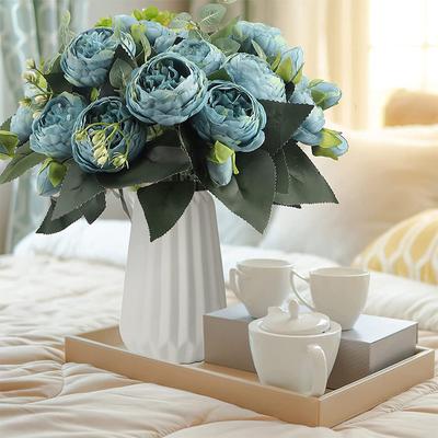 30cm Rose White Peony Artificial Flowers Bouquet 5 Big Head and 4 Bud Cheap Fake Flowers for Home Wedding Decoration Indoor