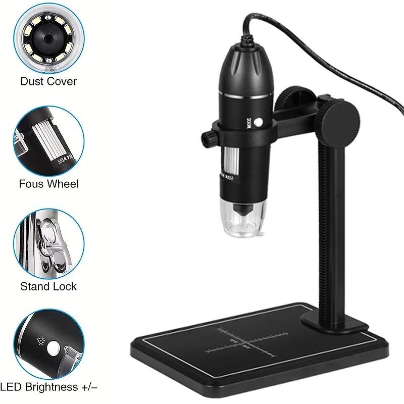 Adjustable 1600x Magnification 3 In 1 Usb Hd Desktop Electronic Digital Microscope Plastic Bracket 8 Led For Pc Phone