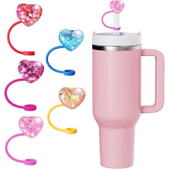 5Pcs Blling Bow Straw Cover Silicone Colorful Covers Cap for Stanley Cup 30&40 Oz Tumblers Lovely Reble Straws Cute Tumbler Straw Topper Accessories