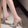 Spring New Baotou Sandals Fashion Pointy Shallow Mouth Glitter Set Foot Anti-slip Wear-resistant Stiletto Heels