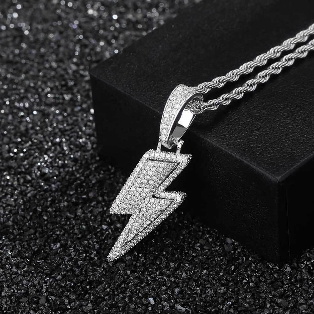 Trendige Unisex-Blitz-Anhänger-Halskette mit zweifarbiger Zirkon-Beschichtung