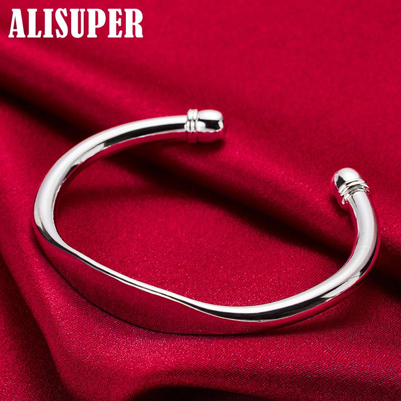925 Sterling Silver Double Bead Cuff Bangle Bracelet Jewelry