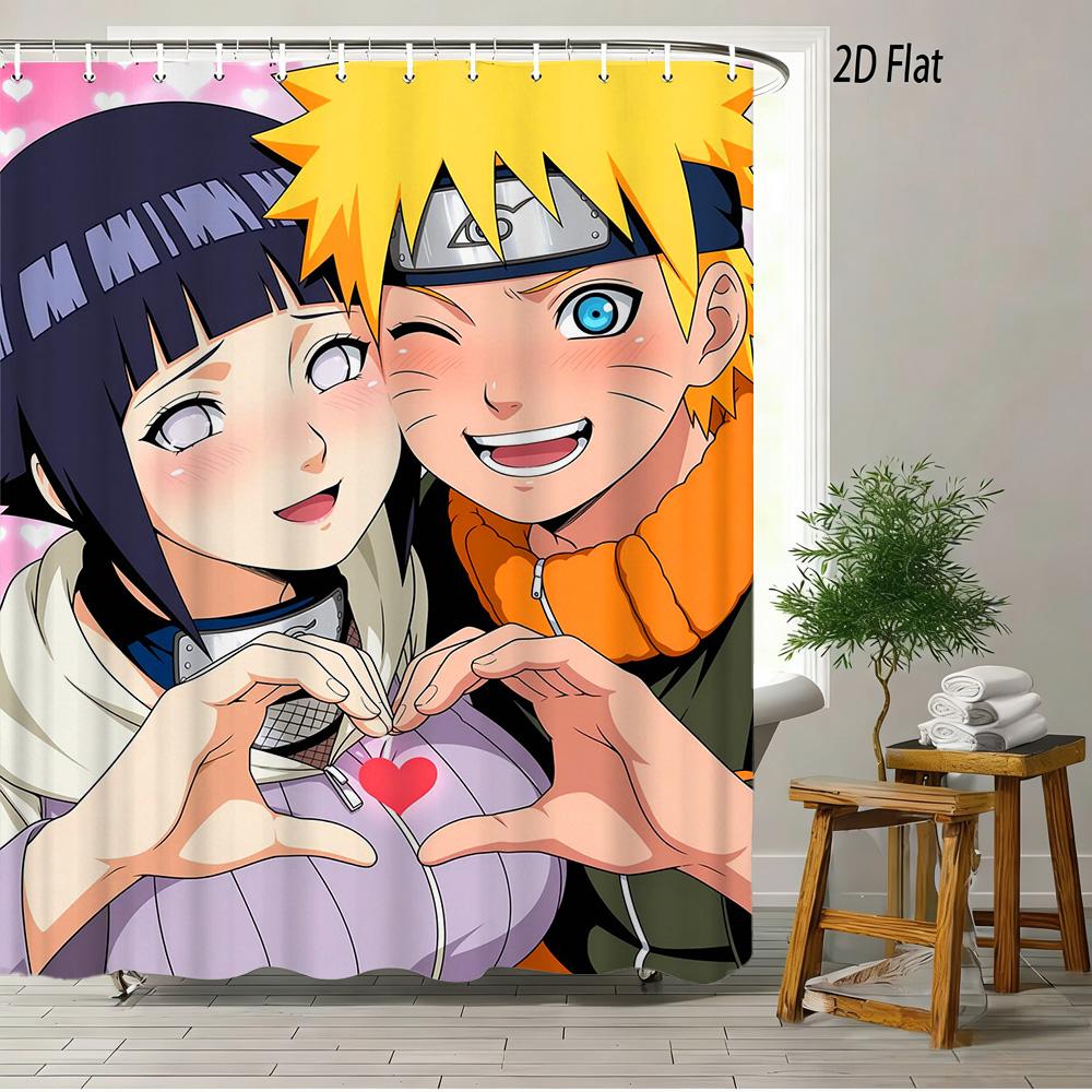 2D Flat Naruto Anime Cyberpunk Kakashi Hatake In Neon City Print Waterproof Shower Curtain For Bathroom Decor