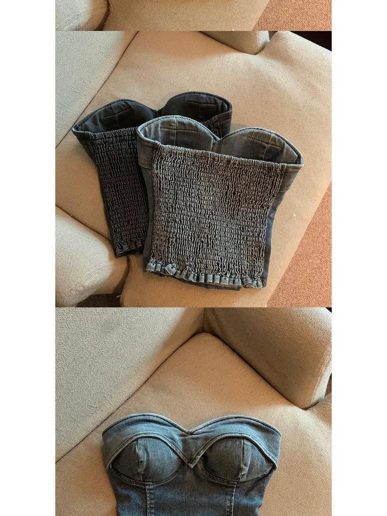Spicy Girl Retro Denim Bandeau: Summer 2025 Sweet & Cool One-Shoulder Crop Top