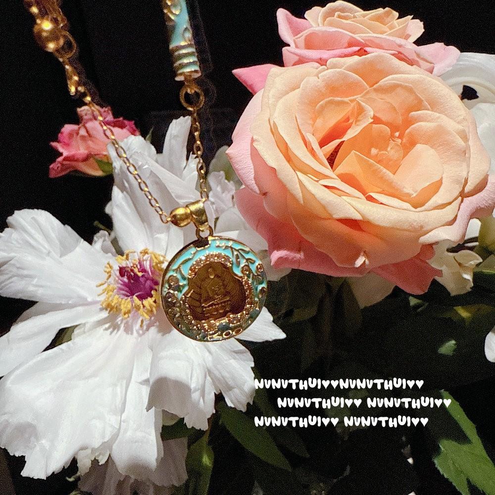 Ancient Flower Silk Screw Blue Drop Glaze Buddha Male Enamel Necklace, New Chinese Style, Prayer Wheel Turquoise Blessing Bead Bracelet.