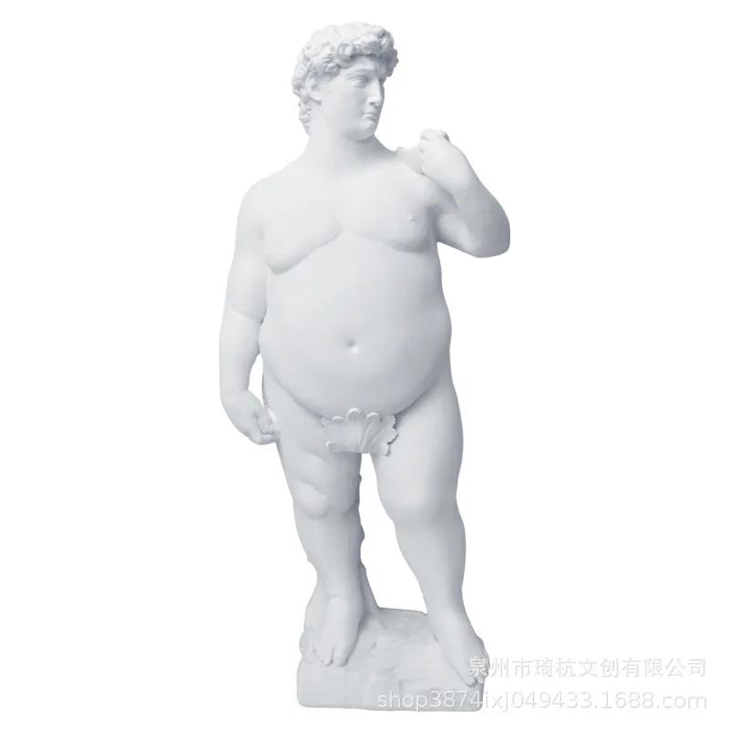 Creatividad Figura de Resina Escultura David Obesidad David Gordo Artesanía Estatua Hombre Desnudo Arte Corporal Adornos Decoración del Hogar