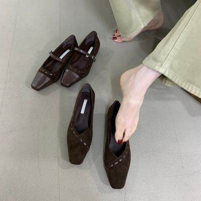 Thick Heel Shallow Mouth Mary Jane Shoes Versatile Women's Shoes 2025 Autumn New Suede Word with Retro Single Shoes