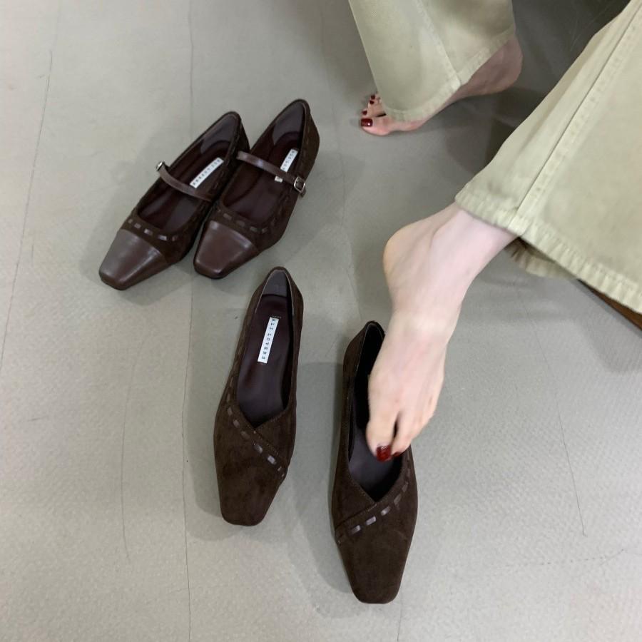 Thick Heel Shallow Mouth Mary Jane Shoes Versatile Women's Shoes 2025 Autumn New Suede Word with Retro Single Shoes
