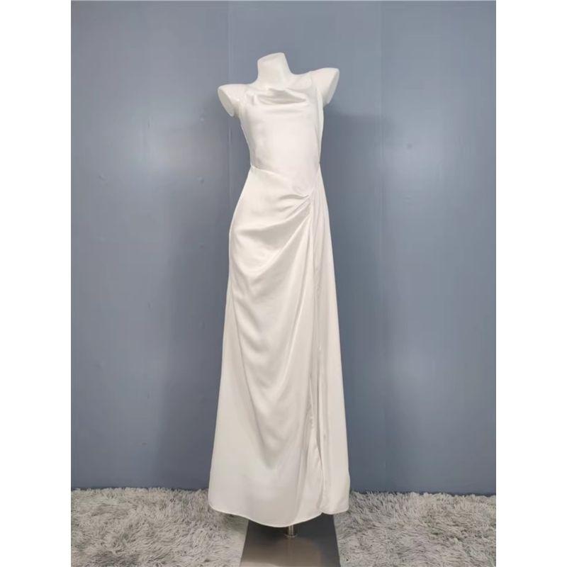 Export Single Lu Home Swing Collar Sling Smooth Fabric Fold Split Film Trip Shoot Bridal Light Wedding Dress Dress Women