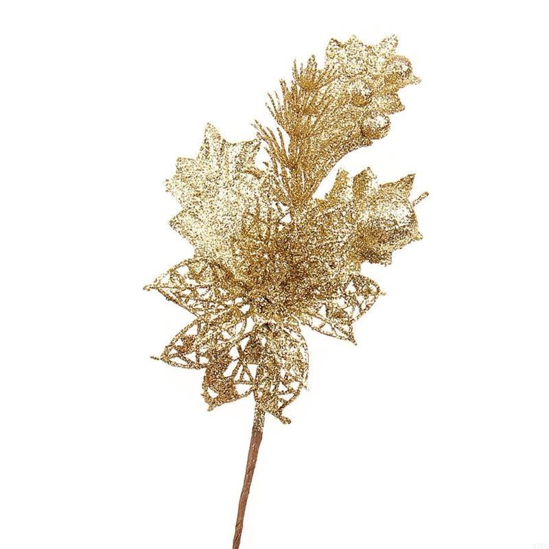 

23cm Gold Powder Xmas Tree Glitter Decorative Ornaments Leaves Root Branches X3UC