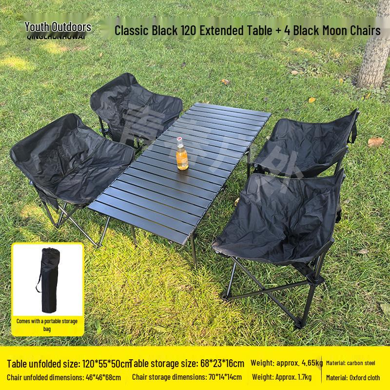 Portable Carbon Steel Folding Table & Chair Set for Camping, Dining, Coffee Shops, and Snack Stalls