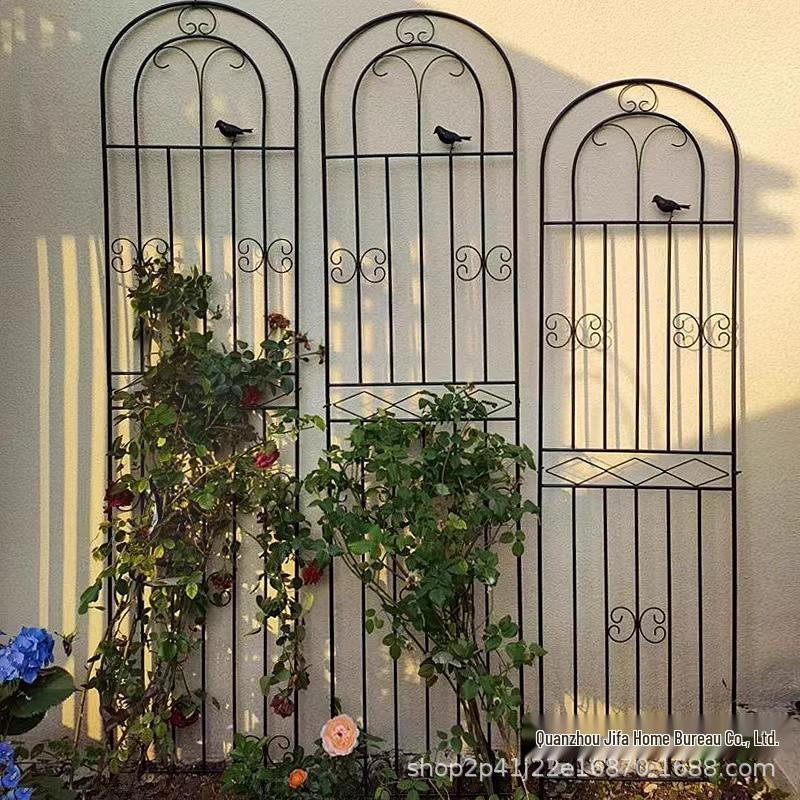 Wrought Iron Climbing Rose Trellis: Outdoor Courtyard Flower Stand & Clematis Support Pole