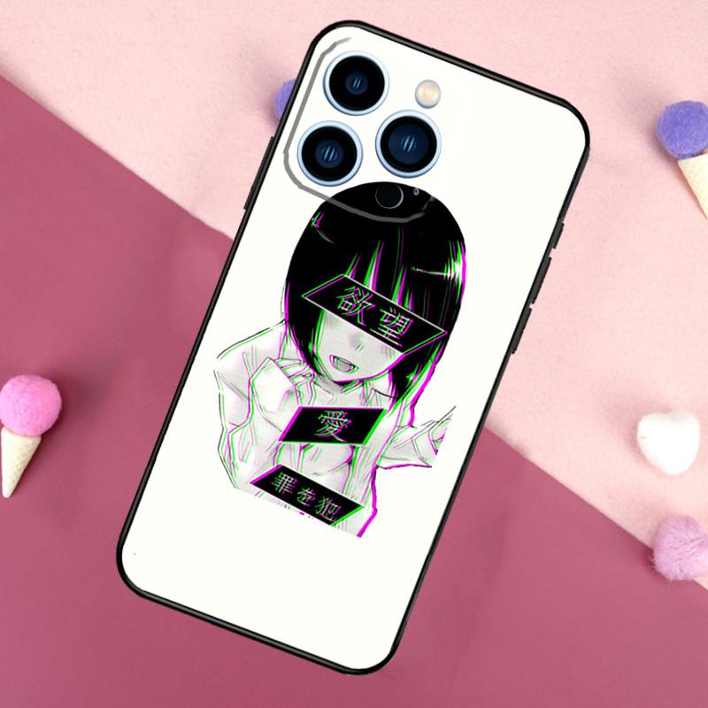 Sad Japanese Aesthetic Art Case For iPhone 16 Pro Max 11 12 13 Mini 14 15 Pro Max 16 Plus XR 16e Phone Back Cover