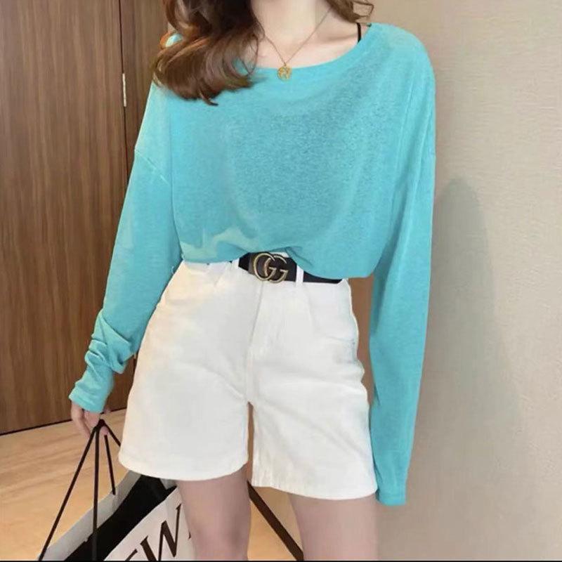 Chiffon Shirt Sunscreen Clothing Women's Summer Thin Loose Pullover Ice Silk Knitted Air-conditioning Mesh Blouse Clothing