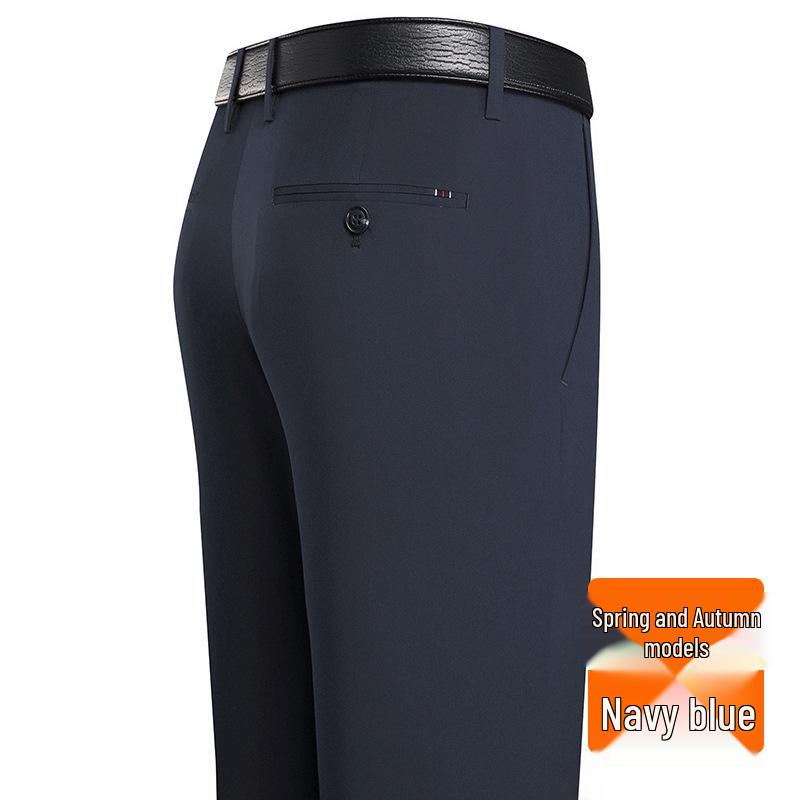 Men's Slim-Fit Business Suit Pants, Fleece-Lined Straight-Leg for Middle-Aged & Elderly, Autumn 2024 Collection.