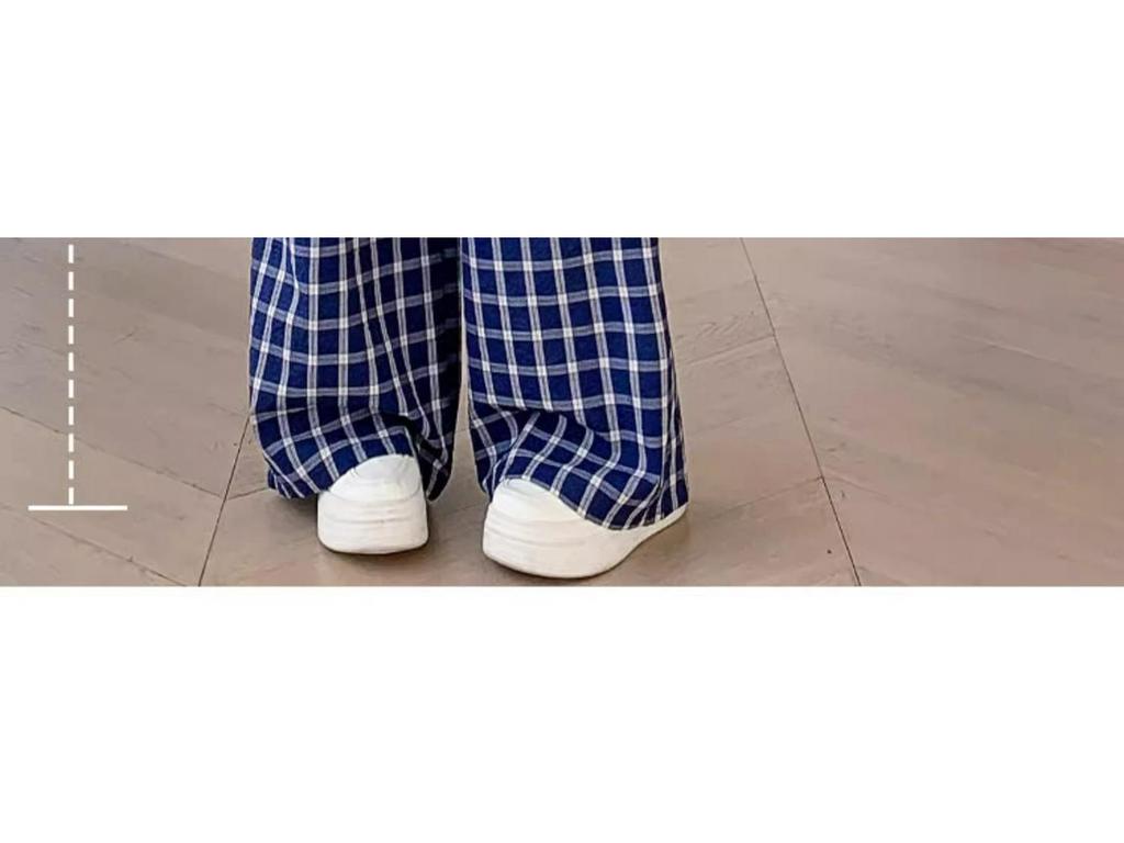 Zhao Lusi Style Women's Blue Plaid Wide-Leg Pants - 145 Petite, Early Autumn, Elegant Casual Straight-Leg