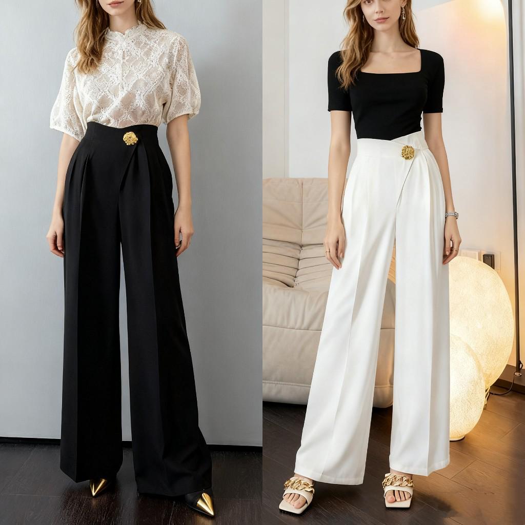 

White Wide-Leg Spring Suit Pants for Women - Slimming, Casual, Professional Trousers Extra Large