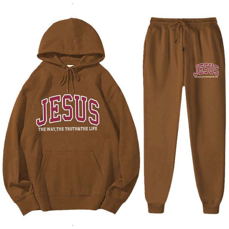 Letter Print Hoodie Sweatpants Set Men Women Casual Tracksuit Long Sleeve Sportswear