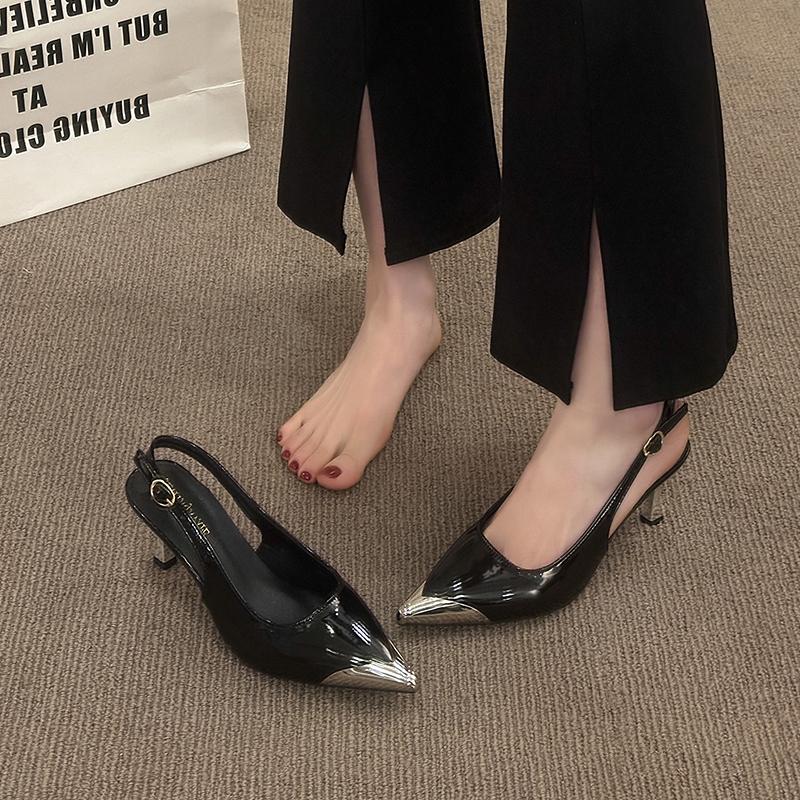 Luxury Metal Designer 2025 Summer New Office Women Sandals Fashion Pointed Toe Shallow Mouth Slingback Sandals Women High Heels