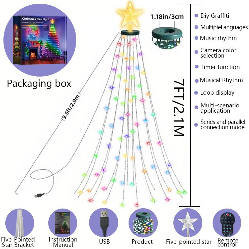1.8m/2.1M Smart Christmas Tree Light 400 LEDs Music Sync, USB Powered With Remote Smart LED Xmas Tree for Indoor Outdoor Decor